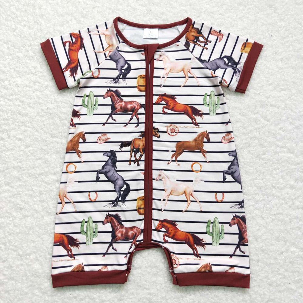 Sibling Baby Infant Boys Western Cowboys Short Sleeve Zip Rompers