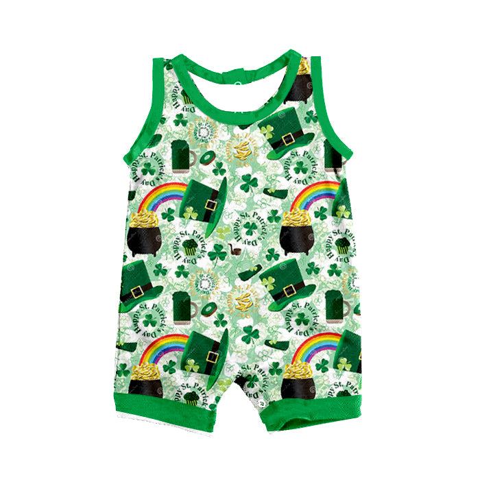 Baby Infant Boys St Patrick Day Green Hats Quatrefoil Rompers preorder