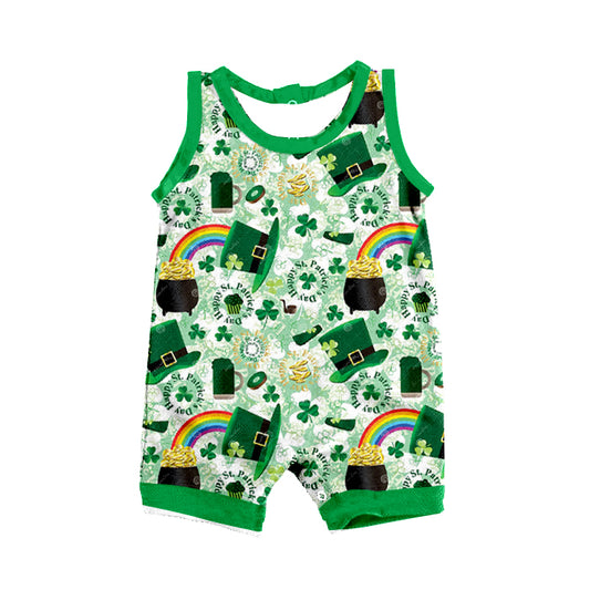 Baby Infant Boys St Patrick Day Green Hats Quatrefoil Rompers preorder