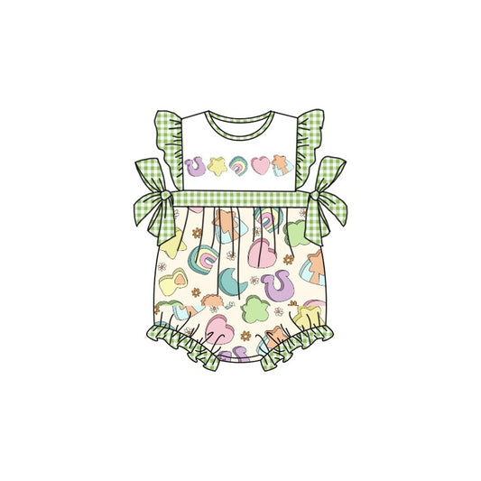 Baby Infant Girls St Patrick Day Green Bows Lucky Rompers preorder