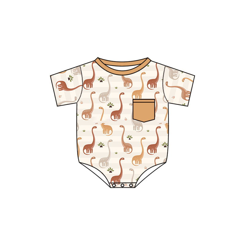 Baby Infant Boys Dinosaurs Short Sleeve Pocket Rompers preorder