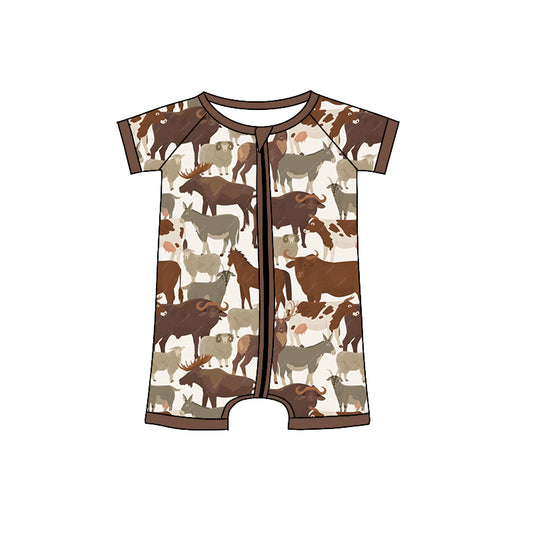 Baby Infant Boys Western Cows Zip Short Sleeve Rompers preorder