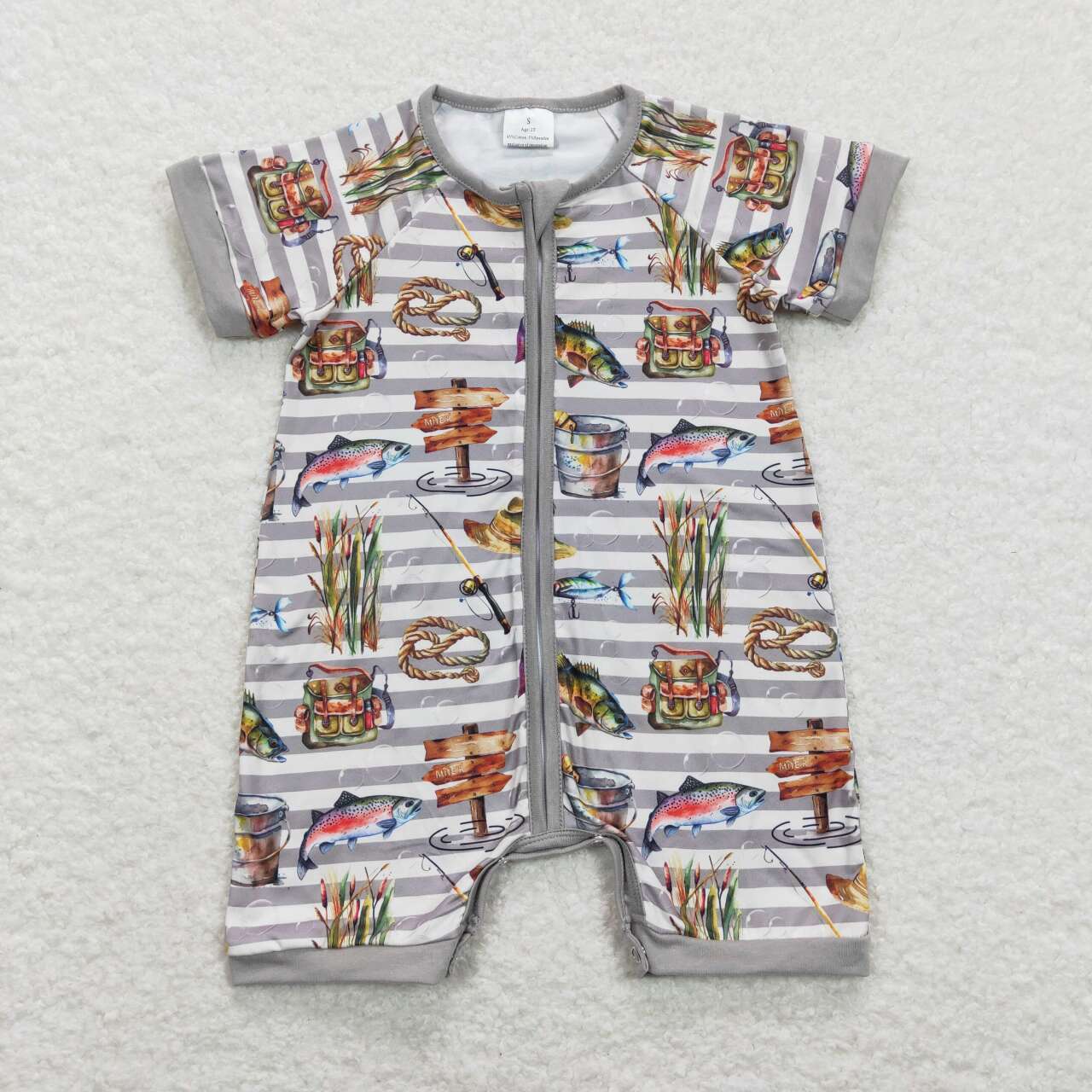 USA Shop Baby Boys Short Sleeve Stripe Fishing Hunting Zipper Rompers