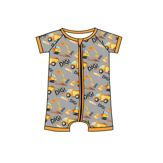 Baby Boys Digger Summer Short Sleeve Zip Rompers preorder