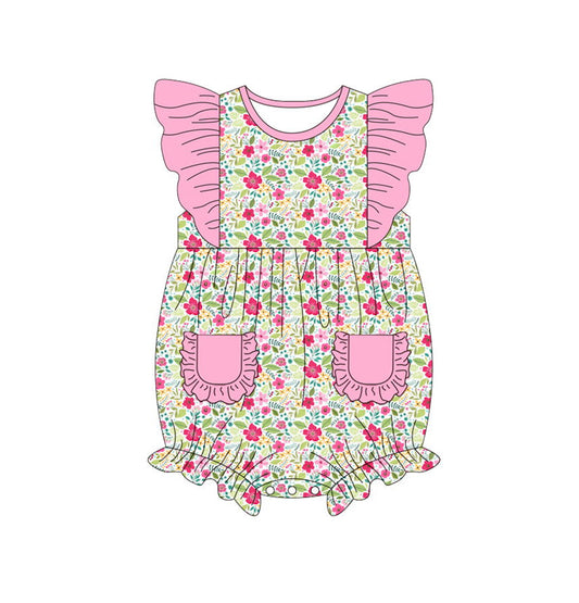 Baby Infant Girls Pink Small Flowers Pockets Spring Rompers preorder