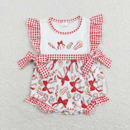 USA Shop Baby Infant Girls Baseball Bows Flutter Sleeve Rompers