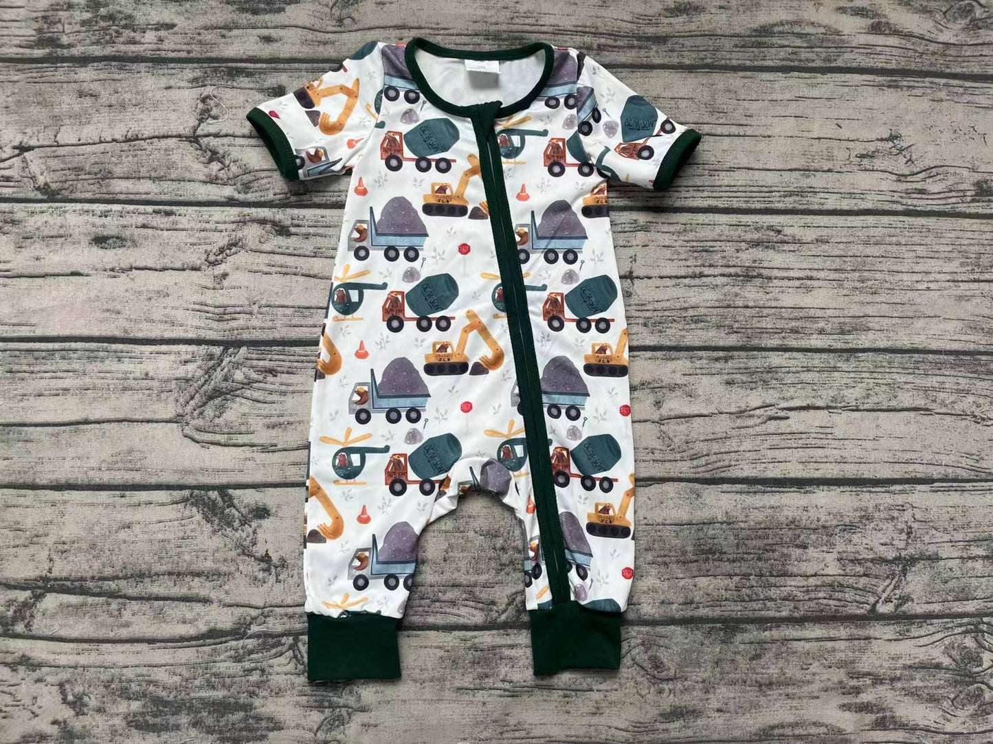 Baby Infant Boys Construiction Short Sleeve Zip Rompers