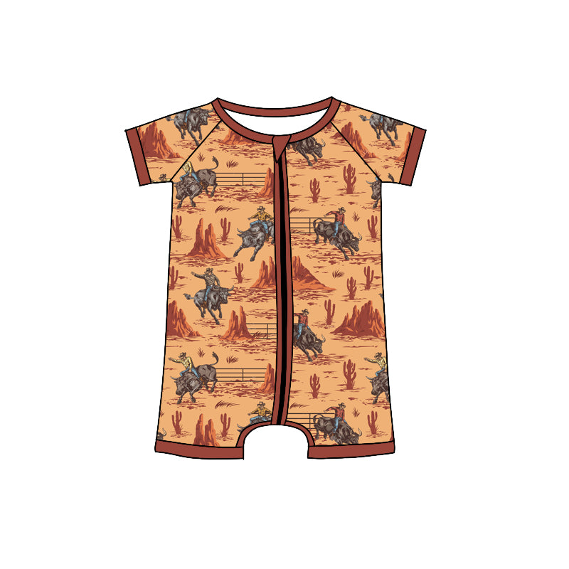 Baby Infant Boys Rodeo Cowboy Zip Short Sleeve Rompers preorder