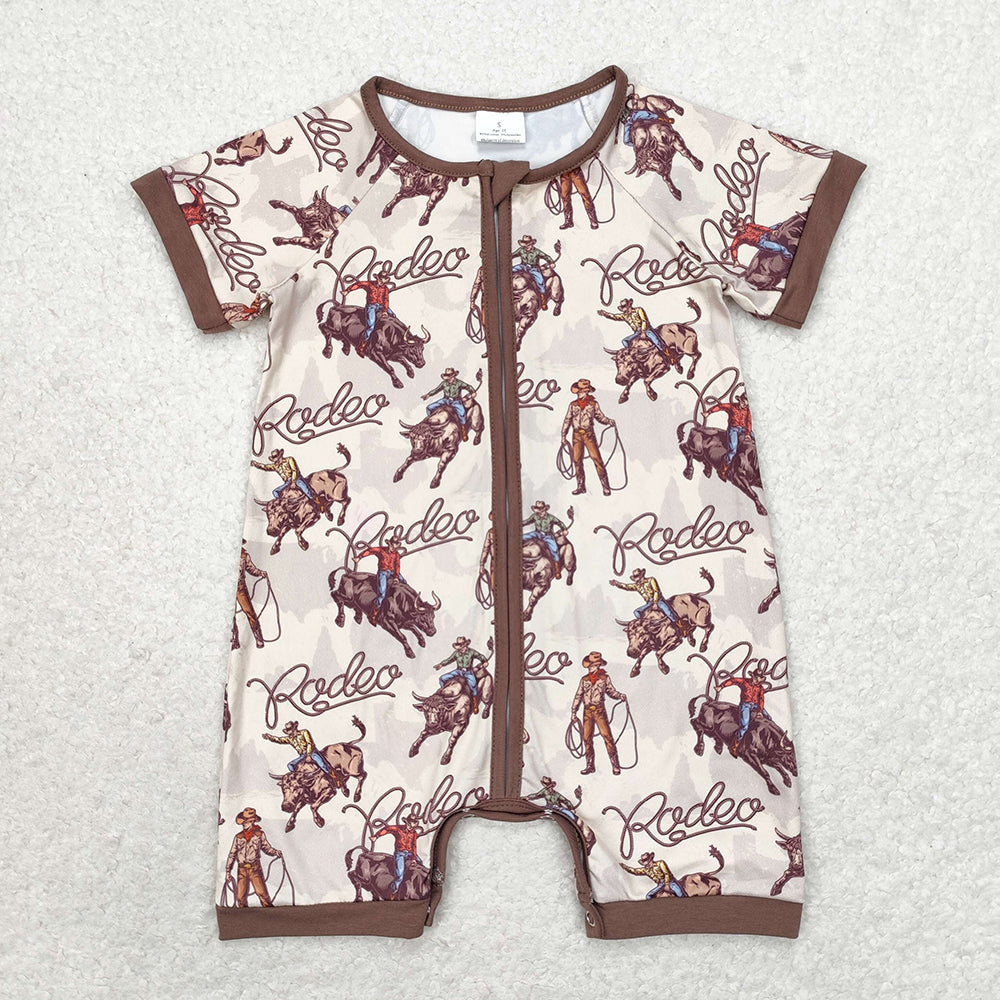 Sibling Baby Infant Boys Western Cowboys Short Sleeve Zip Rompers