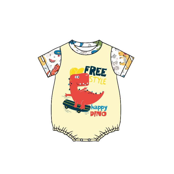 Baby Infant Boys Happy Dinosaur Short Sleeve Rompers preorder