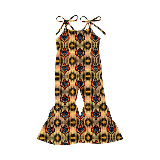 Baby Girls Brown Aztec Straps Bell Pants Jumpsuits Preorder