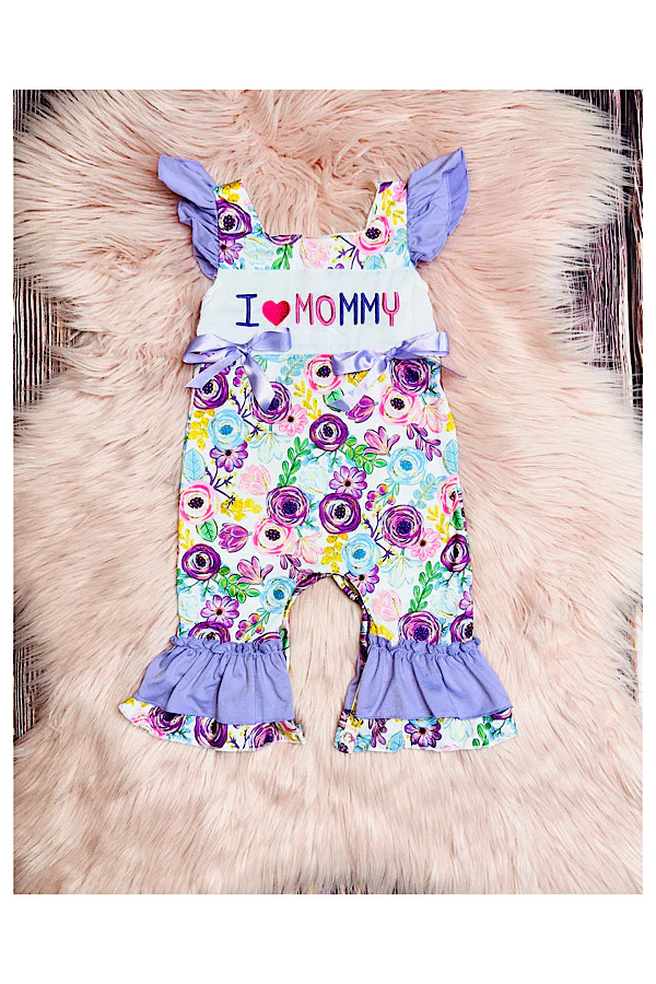 Baby Infant Girls I Love Mommy Flowers Flutter Sleeve Rompers preorder