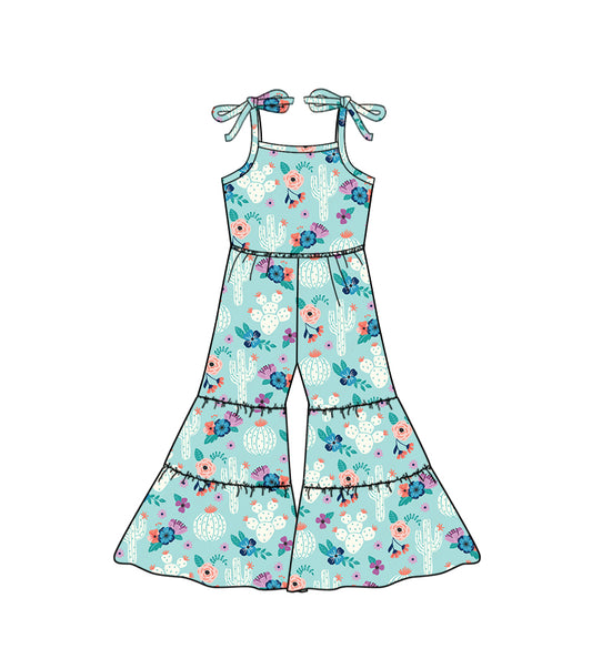 Baby Girls Cactus Flowers Straps Bell Bottoms Jumpsuits Preorder