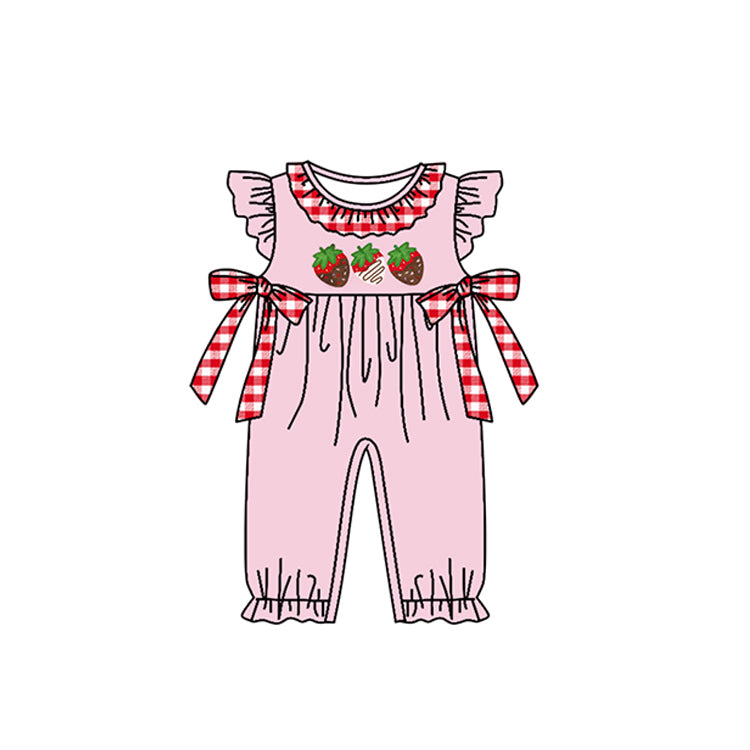 Baby Infant Girls Strawberry Pink Flutter Sleeve Rompers preorder