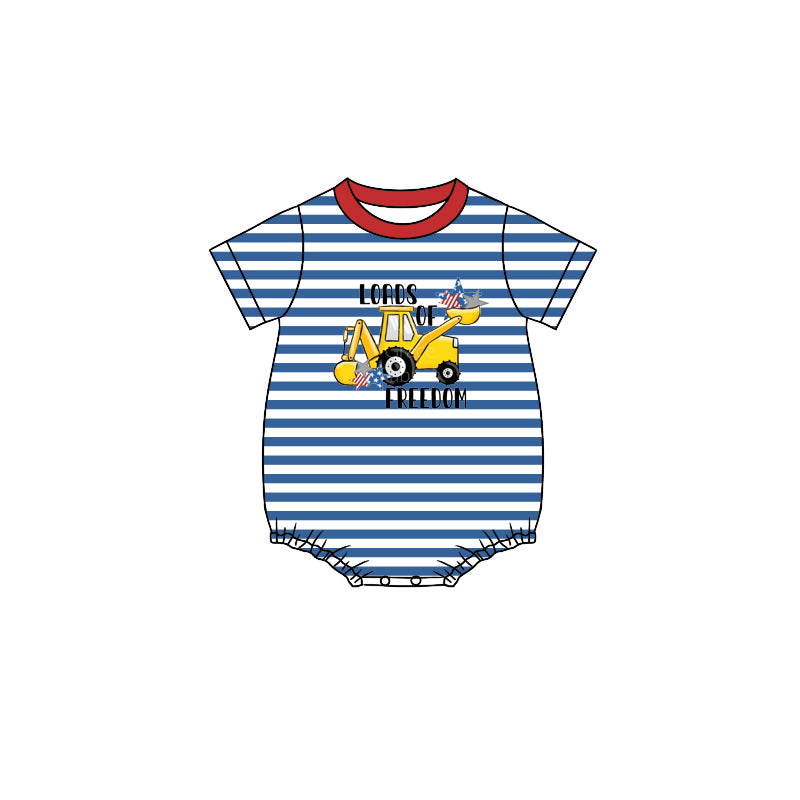 Baby Boys Blue Stripes 4th Of July Tractor Loads Of Freedom Rompers preorder