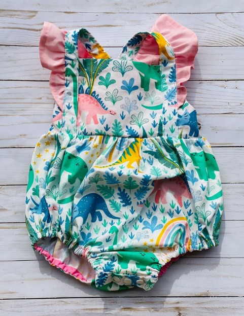 Baby Children Infant Girls Dinosaurs Flutter Sleeve Rompers preorder