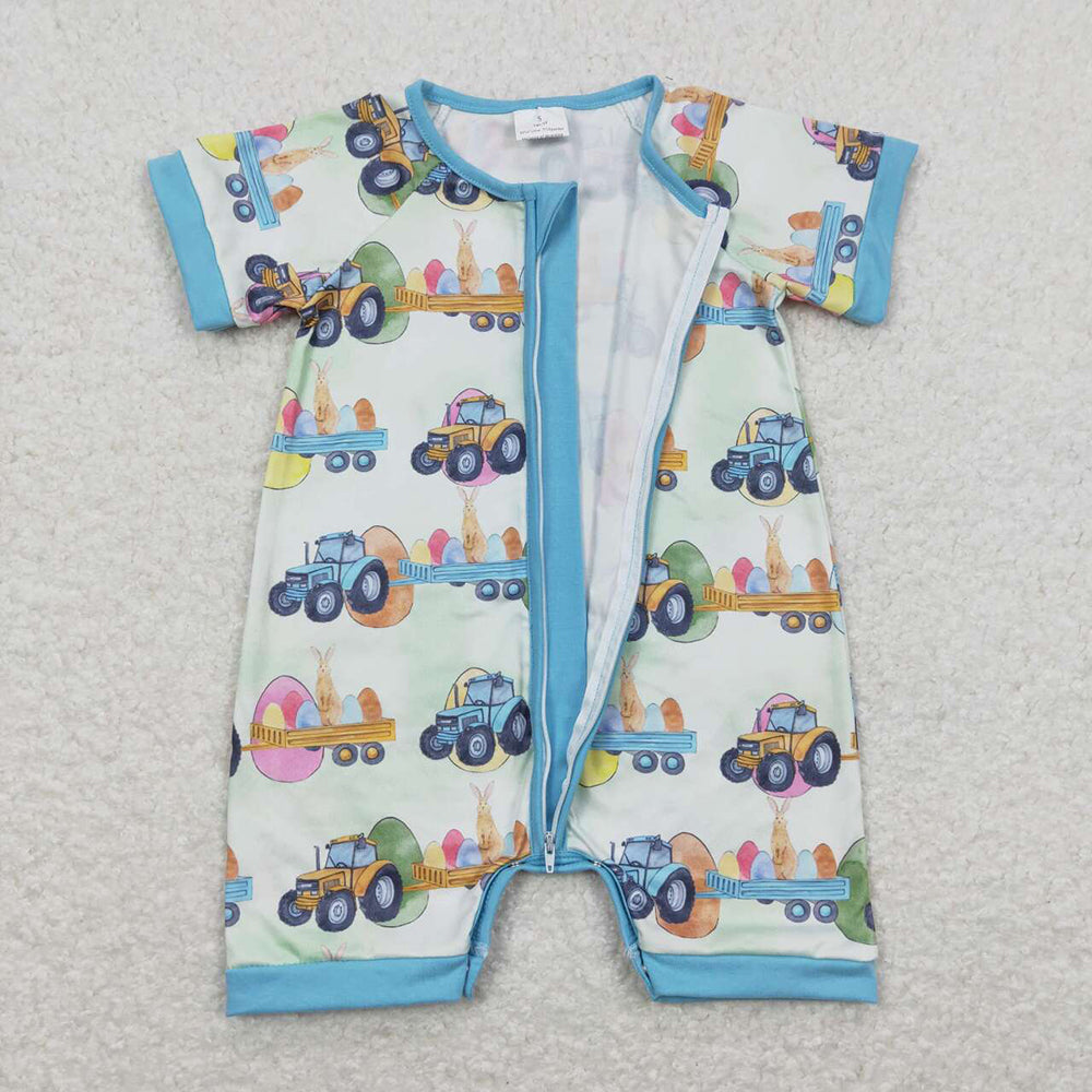 Sibling Baby Boys Easter Tractor Eggs Rompers Blankets Outfits Suits