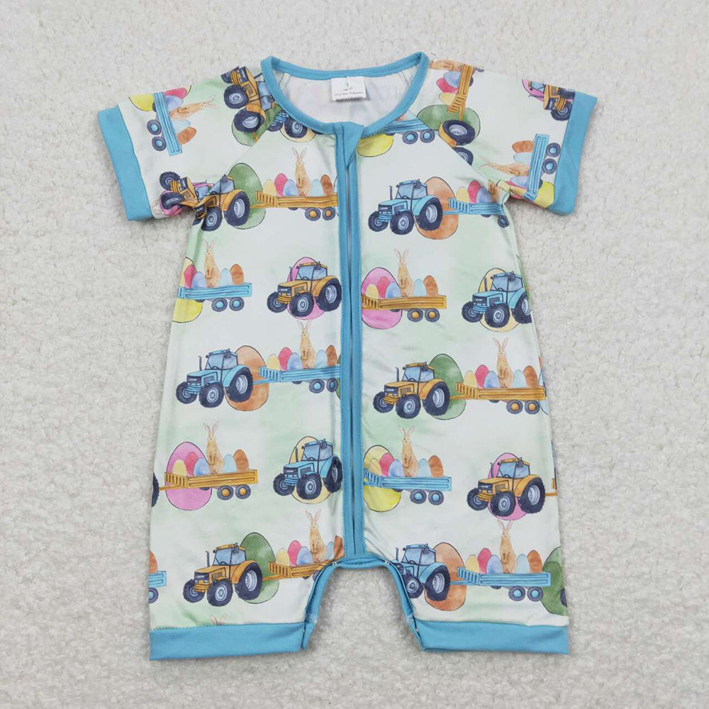 Sibling Baby Boys Easter Tractor Eggs Rompers Blankets Outfits Suits