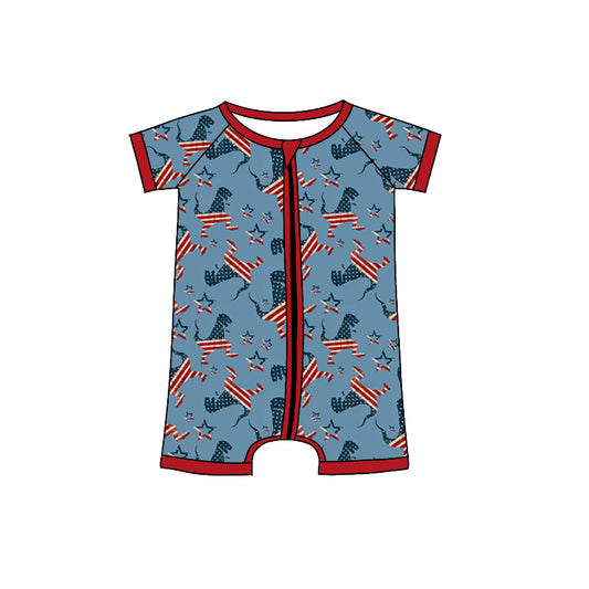 Baby Kids Infant Boys Dinosaurs 4th Of July Zip Short Sleeve Rompers preorder