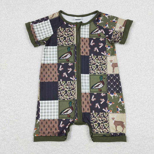 USA Shop Baby Boys Ducks Camo Checked Hunting Zip Rompers