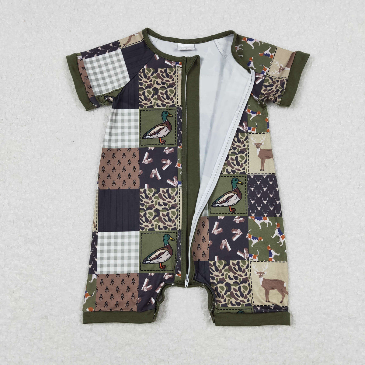 Sibling Baby Boys Hunting Duck Short Sleeve Zip Rompers