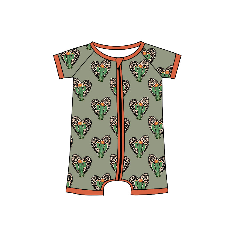 Baby Boys Western Leopard Cactus Short Sleeve Zip Rompers preorder