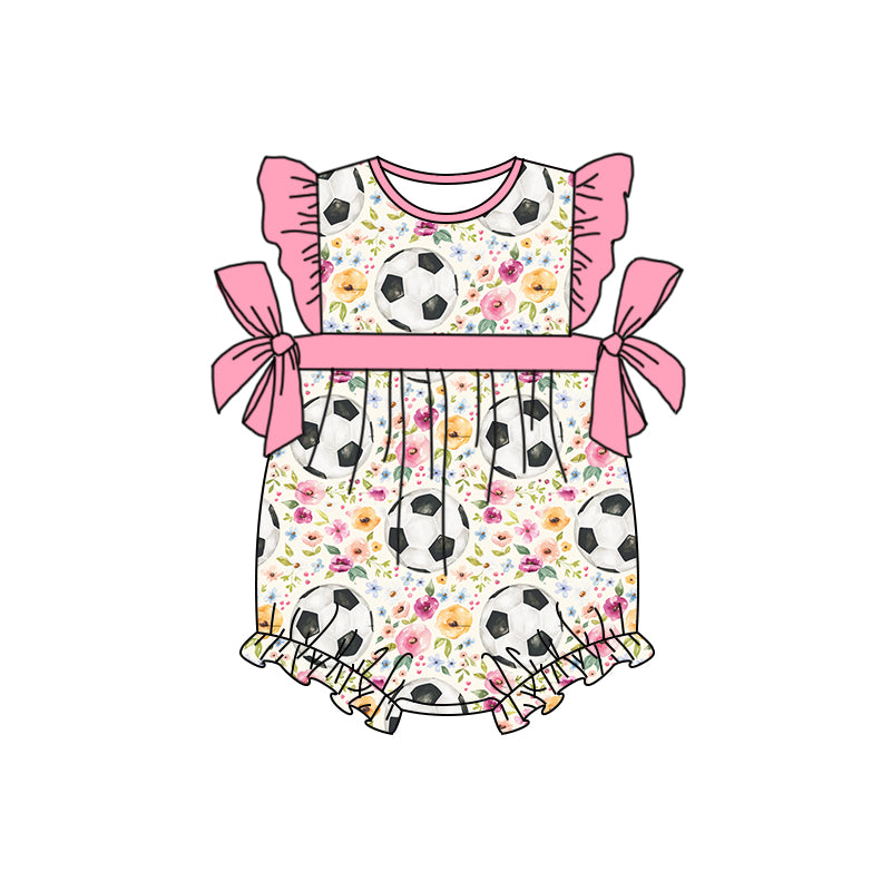 Baby Infant Girls Soccer Flowers Bows Rompers preorder