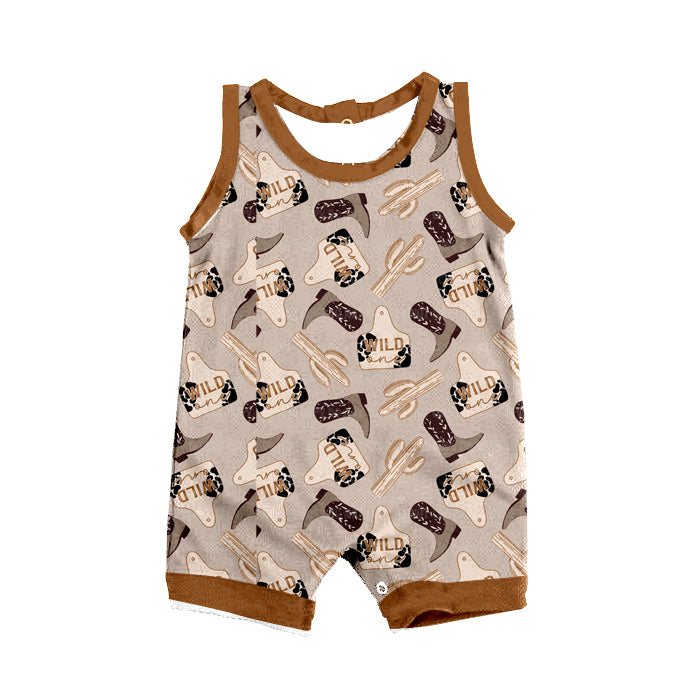 Baby Infant Boys Toddler Cactus Brown Sleeveless Rompers preorder