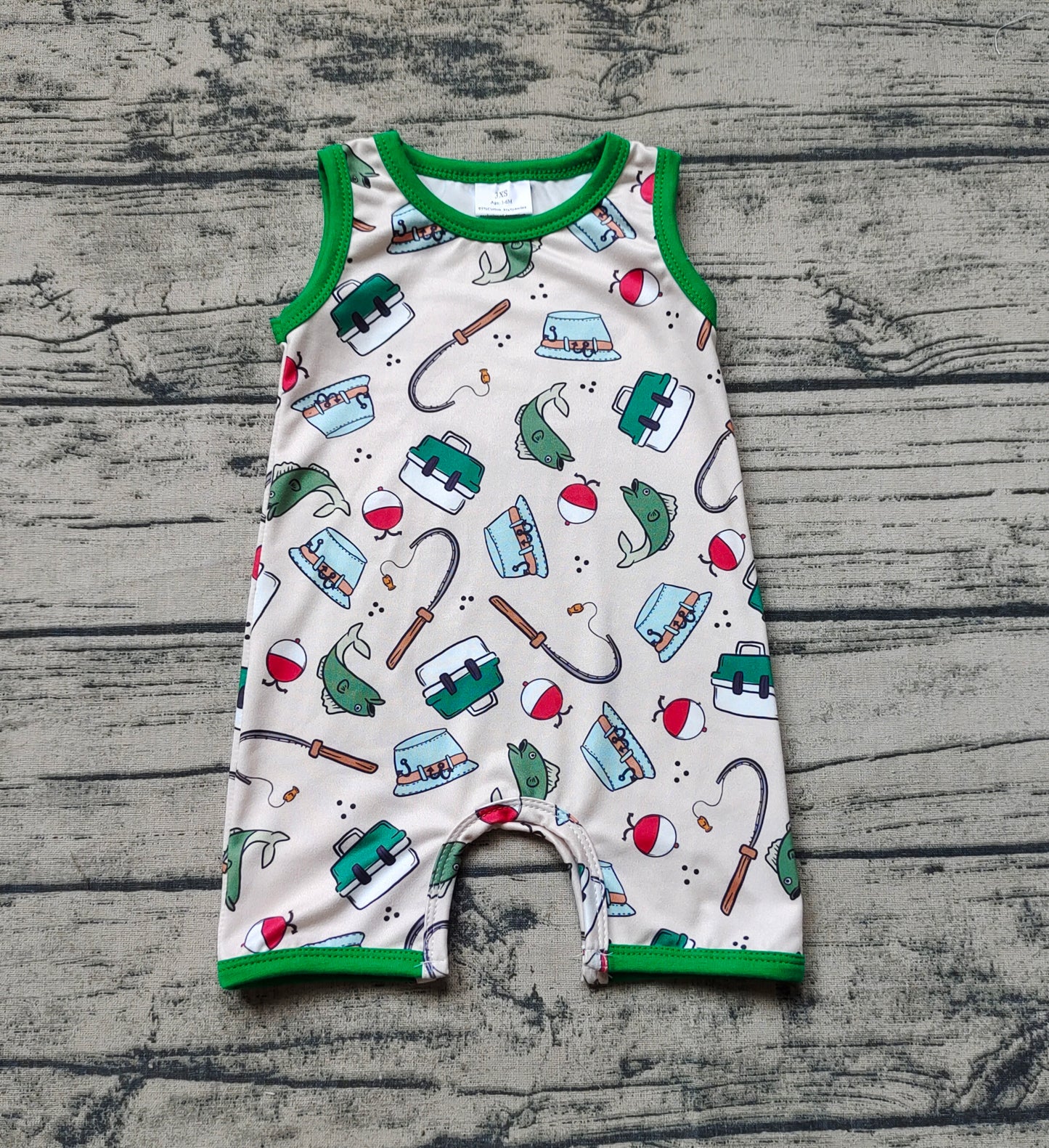 Baby Boys Fishing Green Sleeveless Rompers