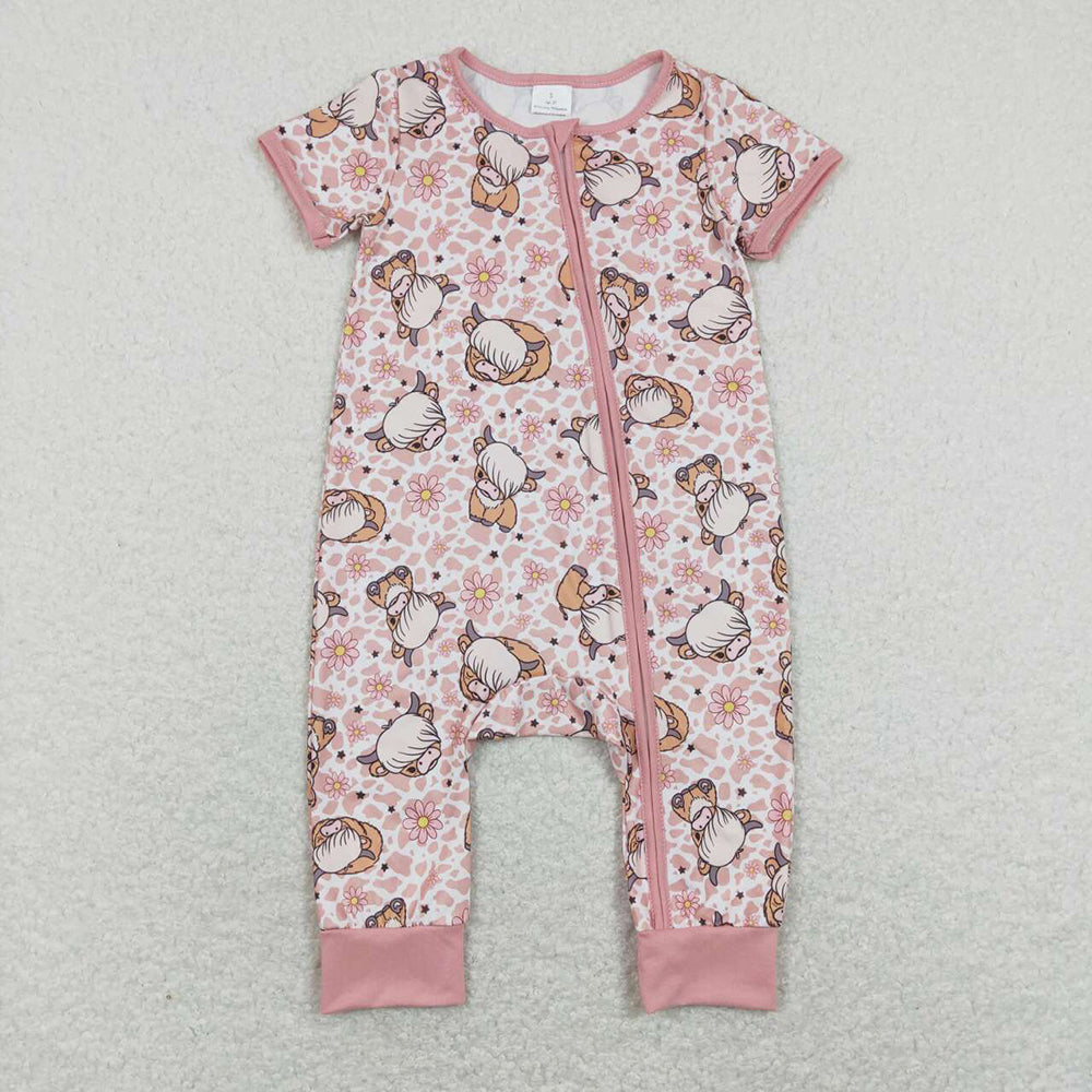 Sibling Boys Baby Infant Girls Cows Short Sleeve Zip Rompers