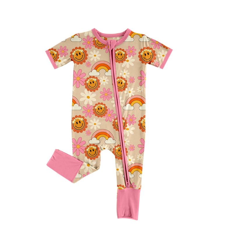 Baby Infant Girls Smiles Flowers Short Sleeve Zip Rompers preorder