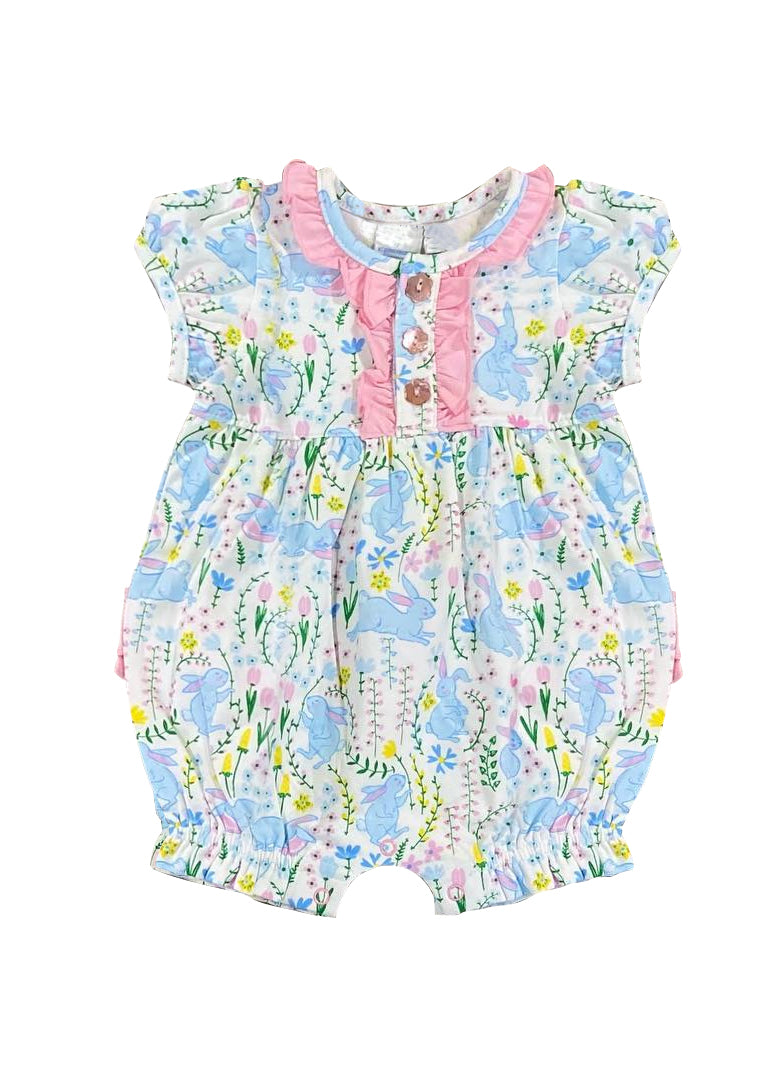 Baby Infant Girls Easter Rabbits Short Sleeve Rompers preorder