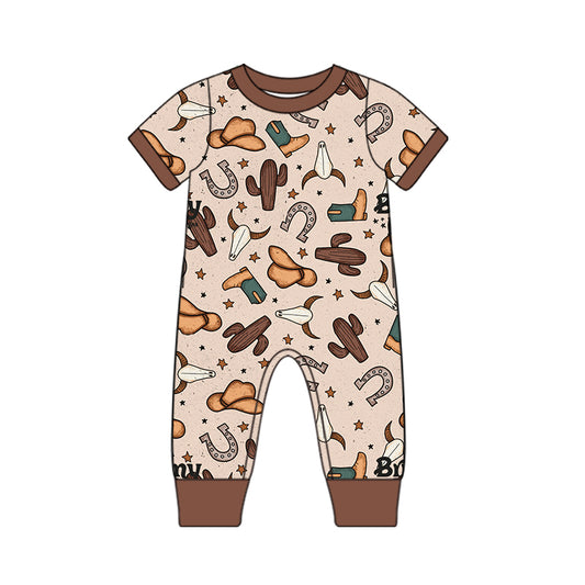 Baby Infant Boys Western Cactus Cow Hats Short Sleeve Rompers preorder