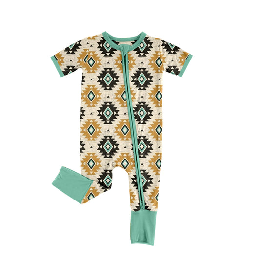 Baby Infant Kids Boys Green Aztec Zip Rompers preorder