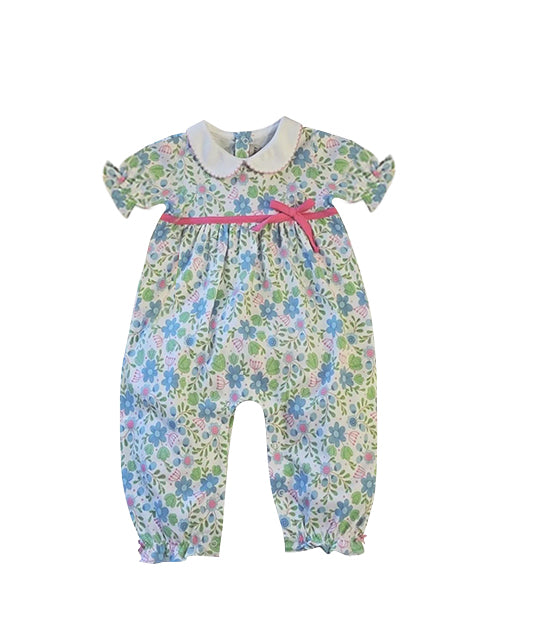 Baby Infant Girls Green Flowers Short Sleeve Rompers preorder