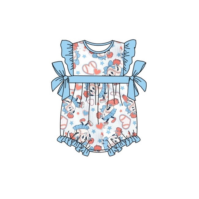 Baby Infant Baseball Bows Bows Flutter Sleeve Rompers preorder