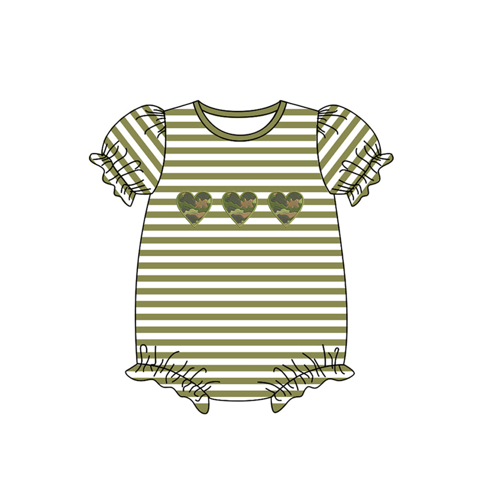 Baby Infant Girls Green Stripes Camo Heart Summer Sleeveless Rompers preorder