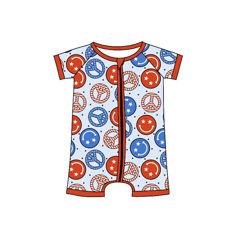 Baby Infant Boys Peace Smile 4th of July Rompers preorder