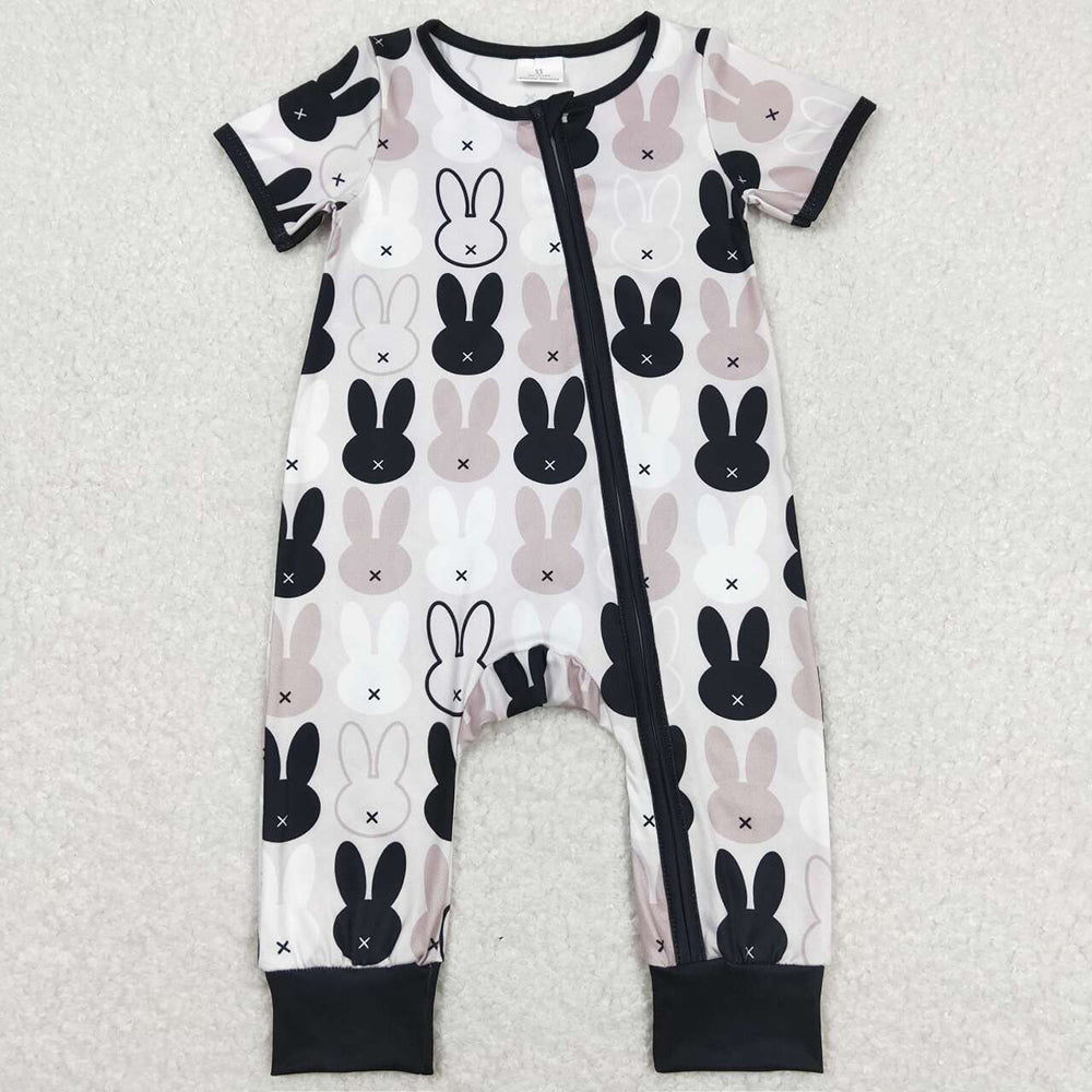 Sibling Baby Boys Easter Black Rabbits Short Sleeve Rompers Shirts Suits