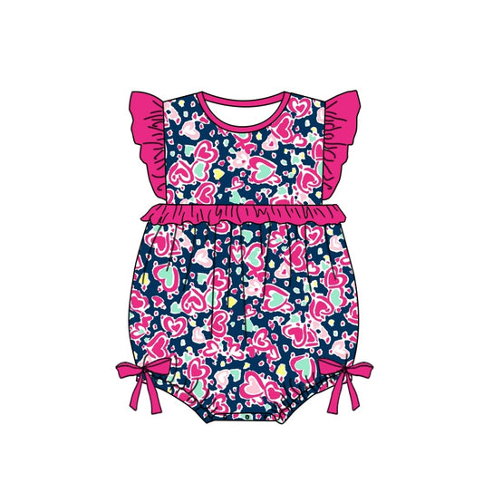 Baby Infant Girls Ruffle Navy Pink Hearts Rompers preorder