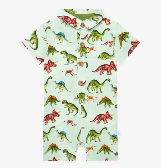 Baby Infant Boys Green Dinosaurs Short Sleeve Buttons Rompers preorder