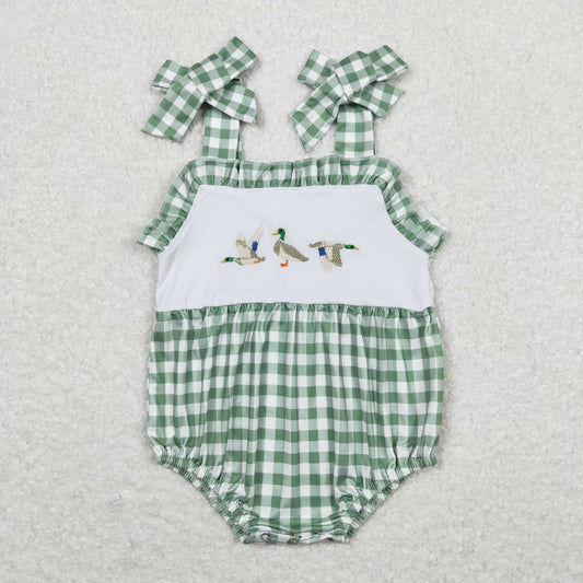 USA Shop Baby Infant Girls Green Checkered Duck Straps Rompers