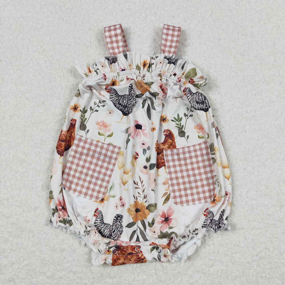 Sibling Baby Girls Chicken Flowers Farm Romper Dresses