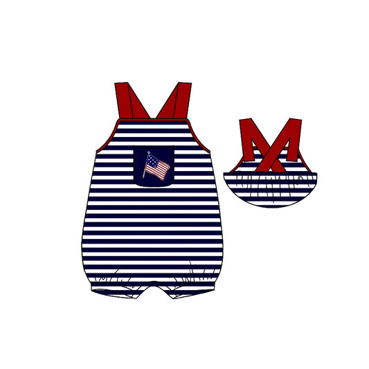 Baby Infant Boys Navy Stripes 4th Of July Flag Sleeveless Summer Rompers preorder