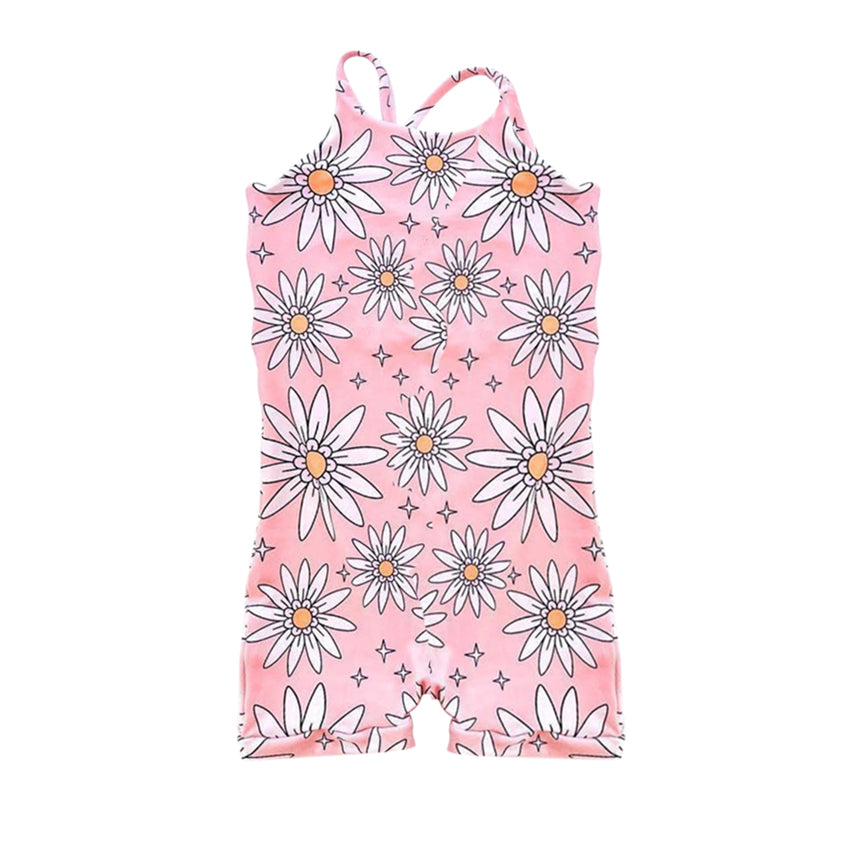 Baby Infant Girls Pink Daisy Flowers Western Straps Rompers preorder