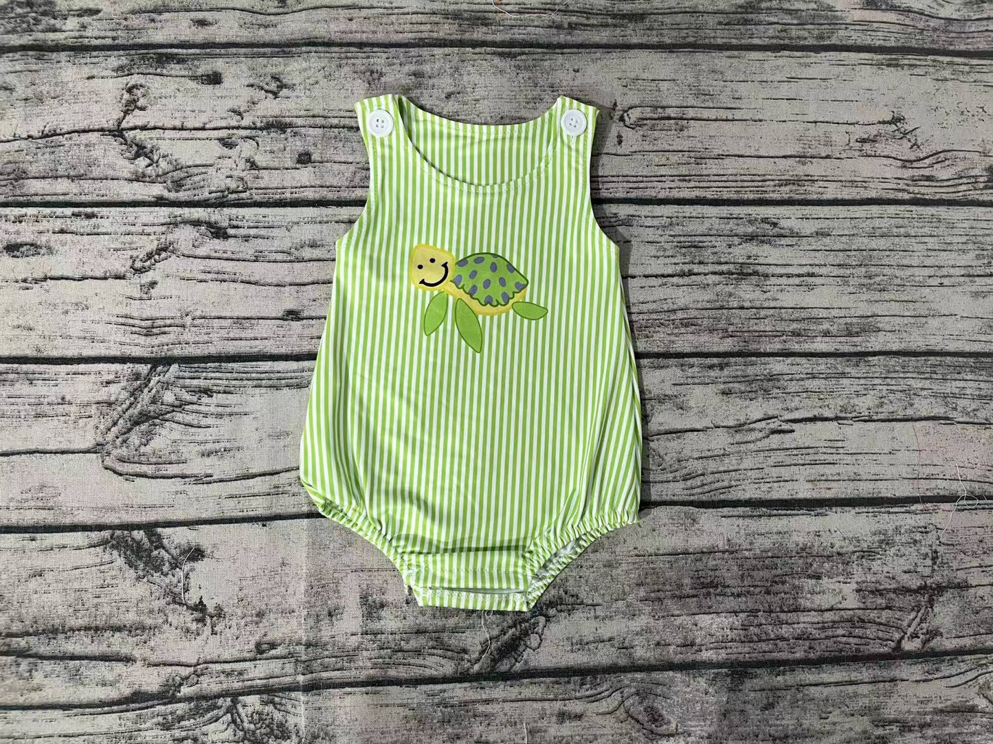 Baby Infant Boys Green Stripes Turtle Sleeveless Summer Rompers