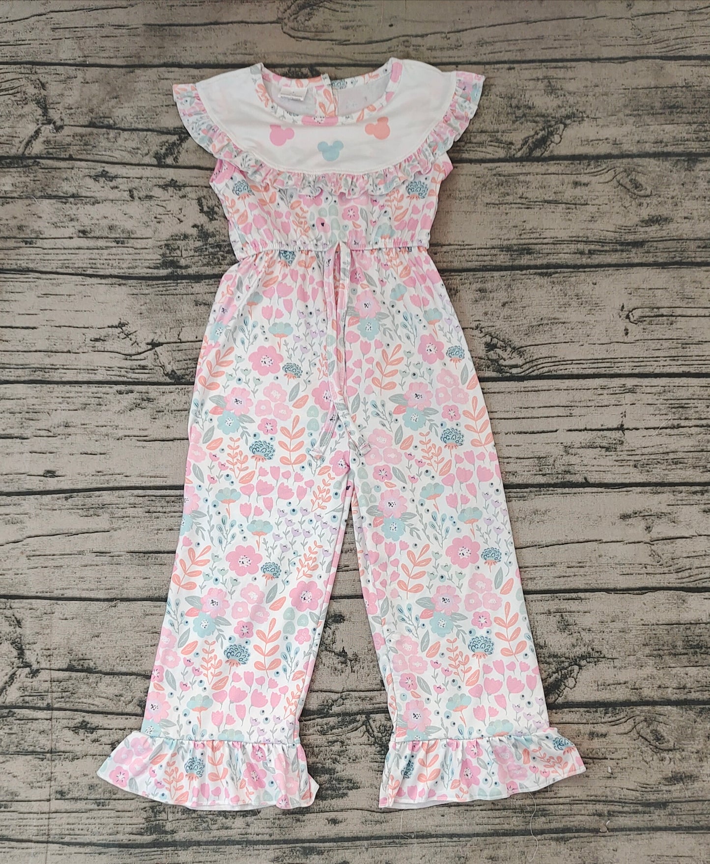 Baby Girls Colorful Floral Mouse Ruffle Pants Jumpsuits