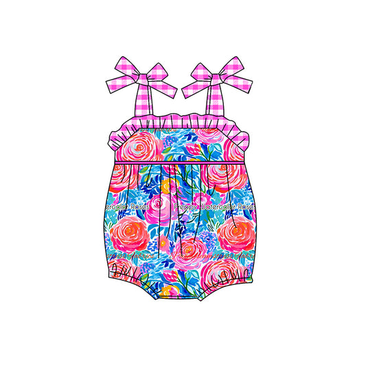 Baby Infant Girls Blue Pink Flowers Straps Rompers preorder