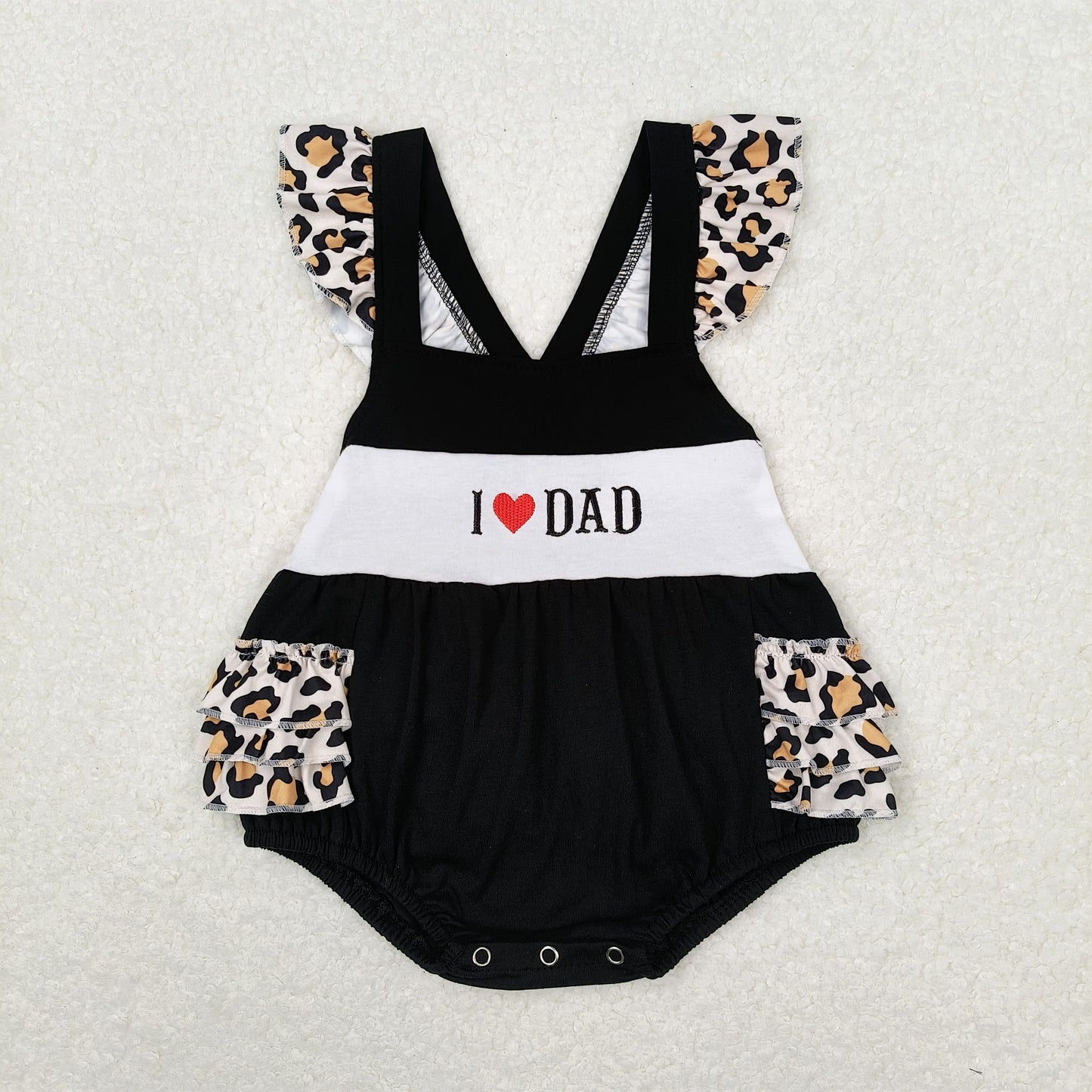 Sibling Baby Kids I Love Dad Flowers Leopard Ruffle Summer Rompers