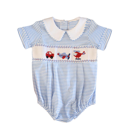 Baby Infant Boys Blue Stripes Transpotation Rompers preorder
